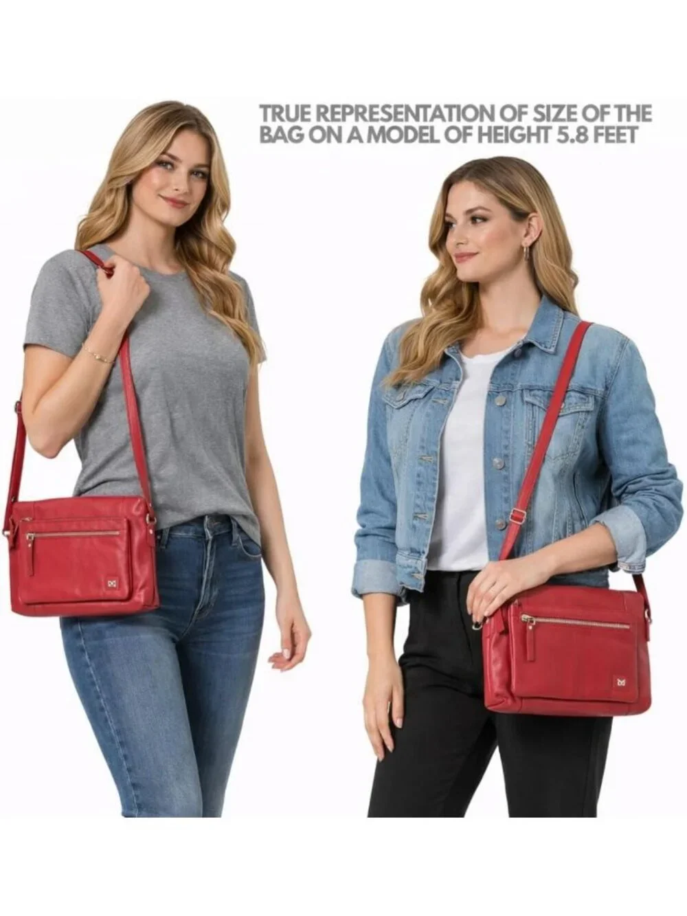 Soft Genuine Leather Crossbody Bag for Women - Small Adjustable Sling Purse